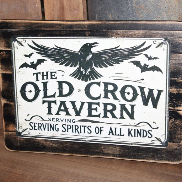 NEW Distressed Black OLD CROW TAVERN Rustic Farmhouse Wall Decor Sign - Picture 5 of 5